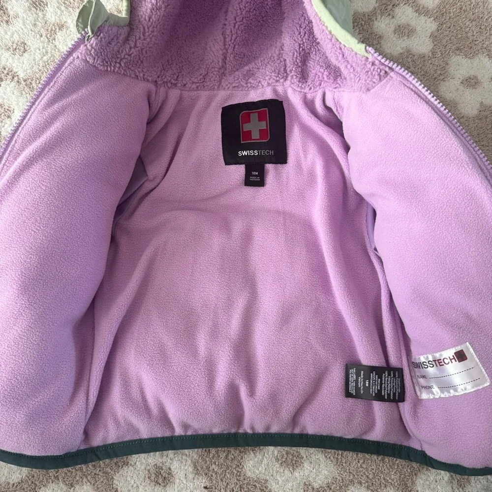 Swiss Tech Puffer Jacket Girls Size 18 Month Snow Cold Weather Striped Purple